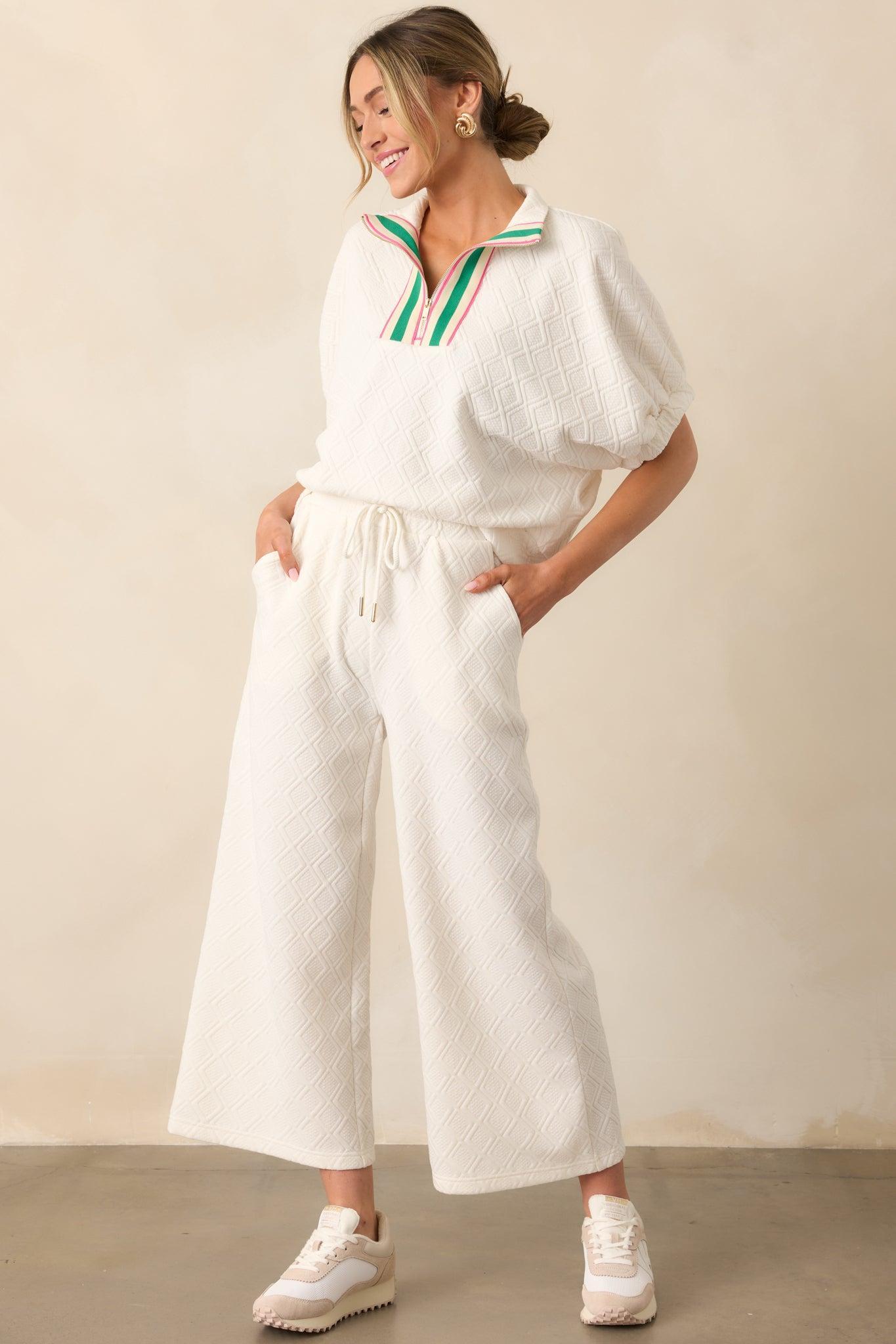 In The Right Direction Ivory Textured Quarter Zip Top Product Image