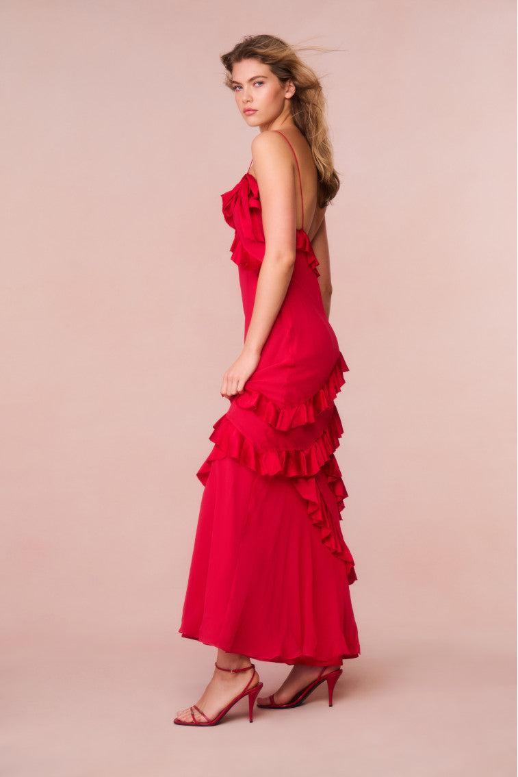 Rialto Silk Chiffon Ruffle Maxi Dress Product Image