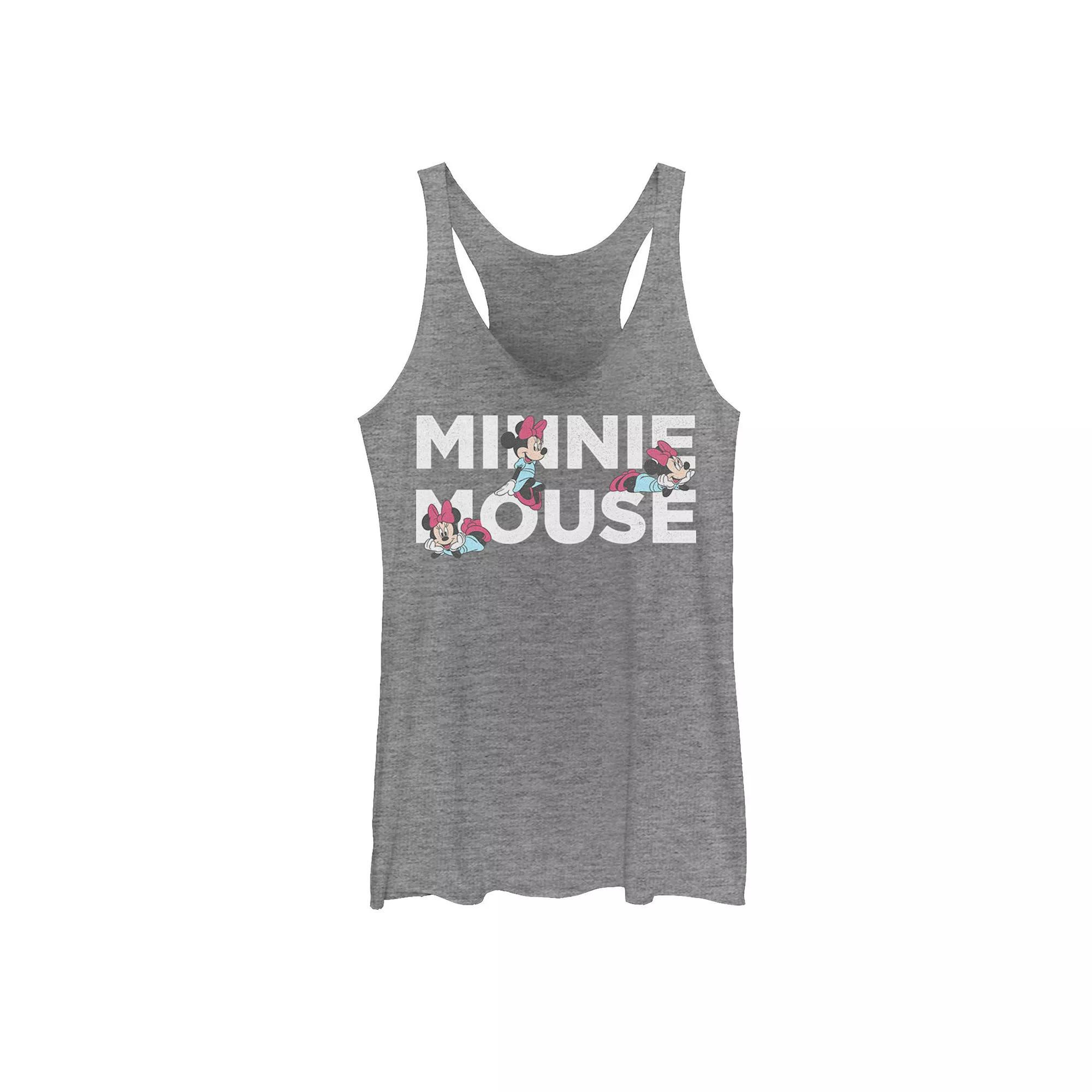 Disney's Mickey & Friends Minnie Mouse Text Portraits Juniors' Racerback Graphic Tank Top, Girl's, Size: Medium, Gray Grey Product Image