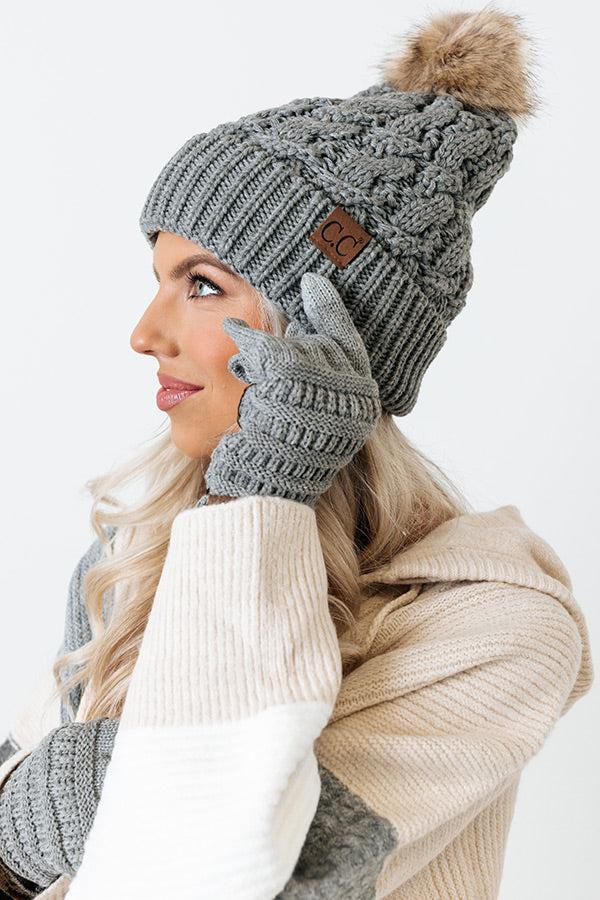 Fall Hike Faux Fur Pom Beanie in Dark Grey Product Image