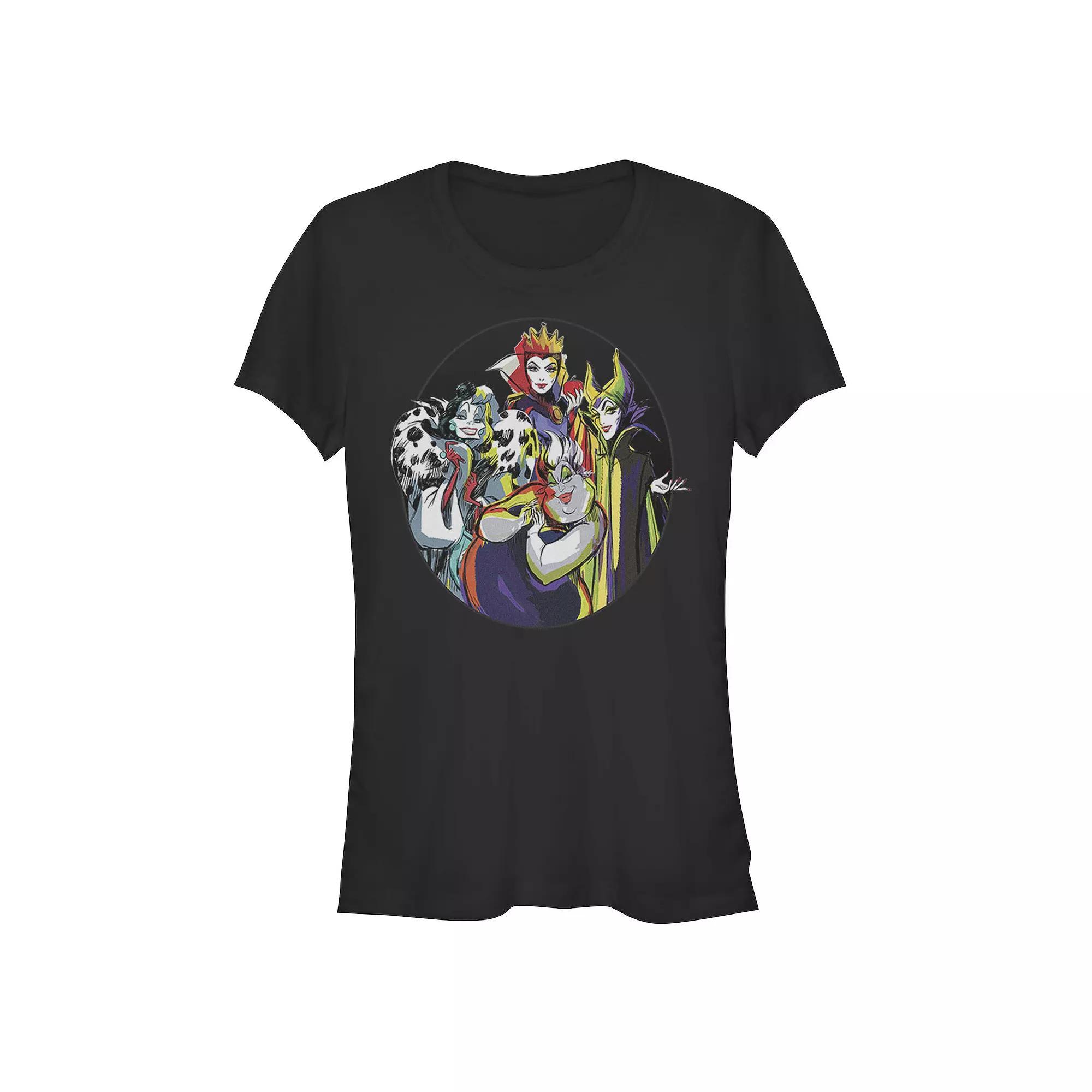 Disney Villains Ladies Group Juniors' Fitted Graphic Tee, Girl's, Size: Medium, Black Product Image