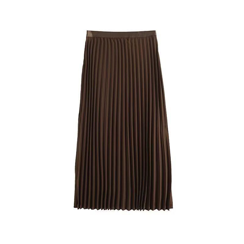 Plain Accordion Pleated Midi A-Line Skirt Product Image