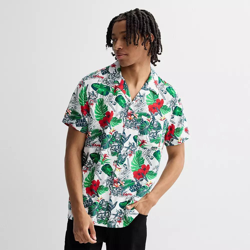 Men's Star Wars Tropical Button Down Short Sleeve Shirt, Size: XXL, White Product Image