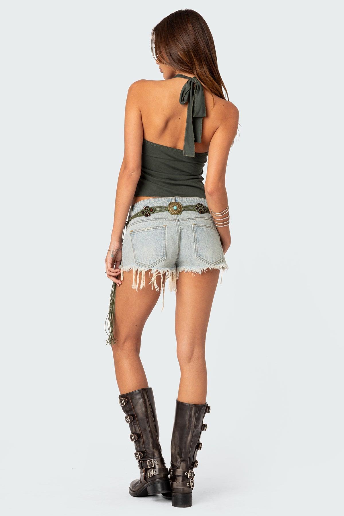 Frayed Vintage Washed Denim Shorts Product Image