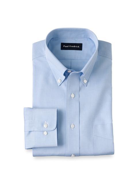 Non-Iron Cotton Pinpoint Solid Button Down Collar Dress Shirt - Blue Product Image