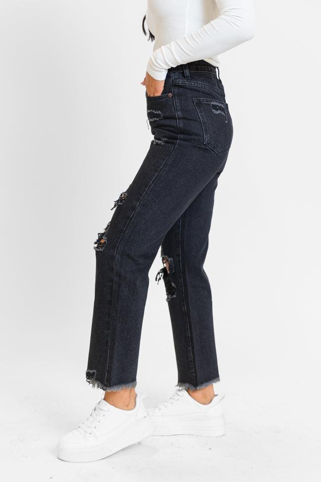 Megan Black Wash Distressed Straight Leg Mom Jeans FINAL SALE Product Image