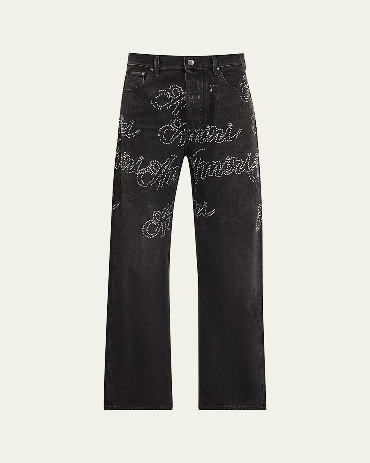 Mens Crystal Script Straight-Leg Jeans Product Image