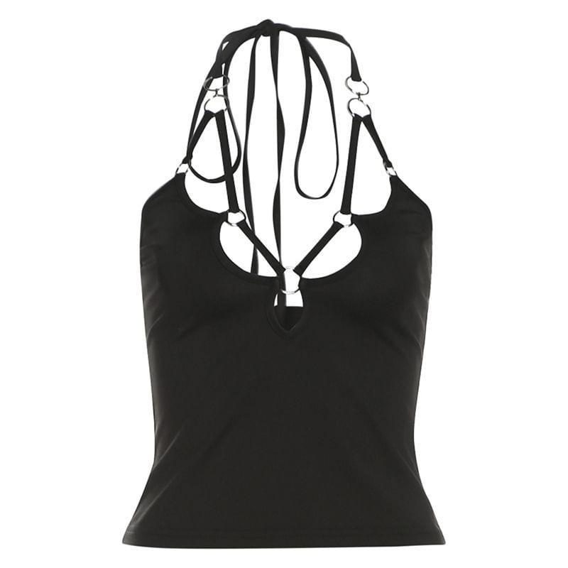 Halter Neck Cutout Plain Crop Top Product Image