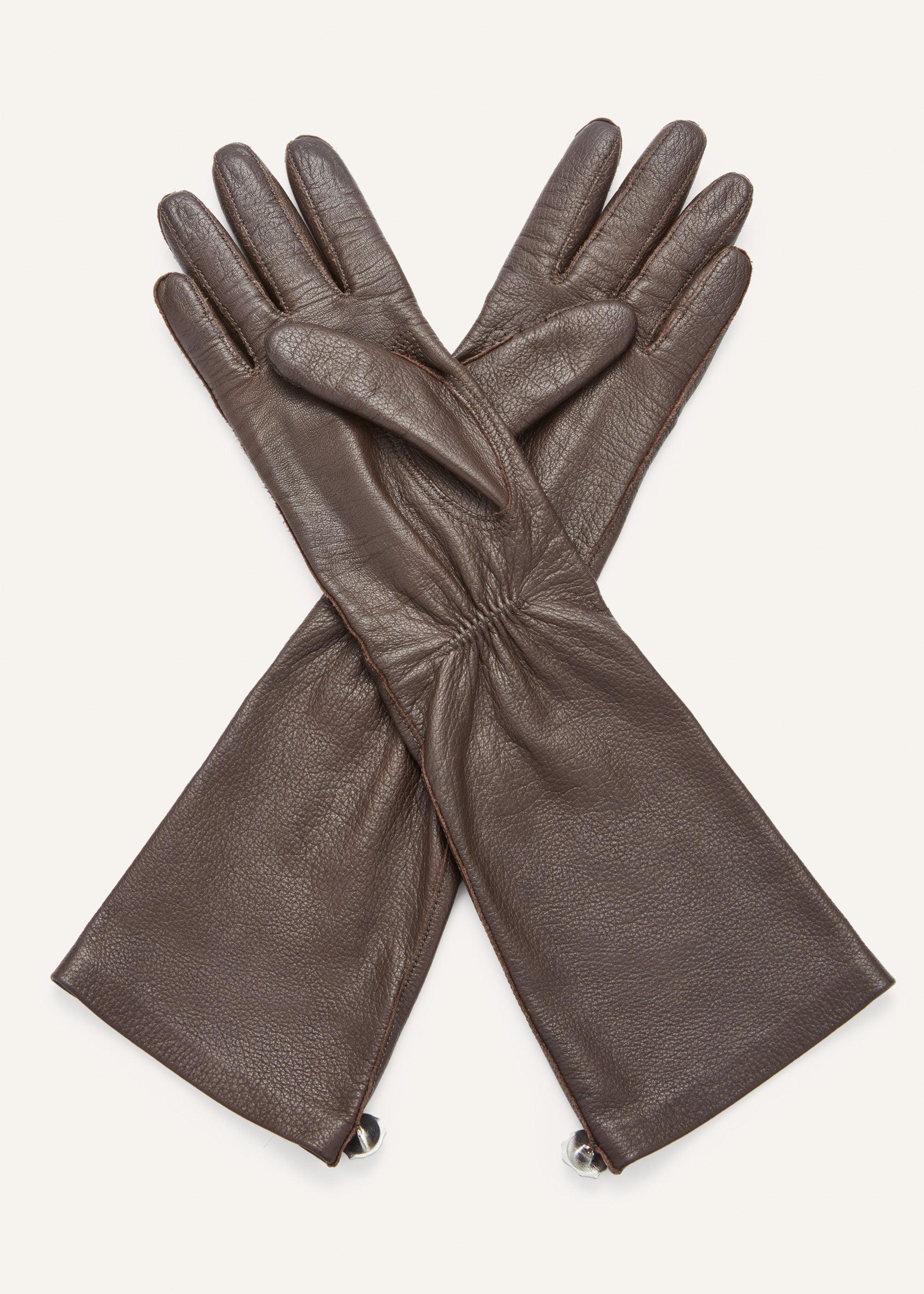 Rose detail leather gloves in brown Product Image