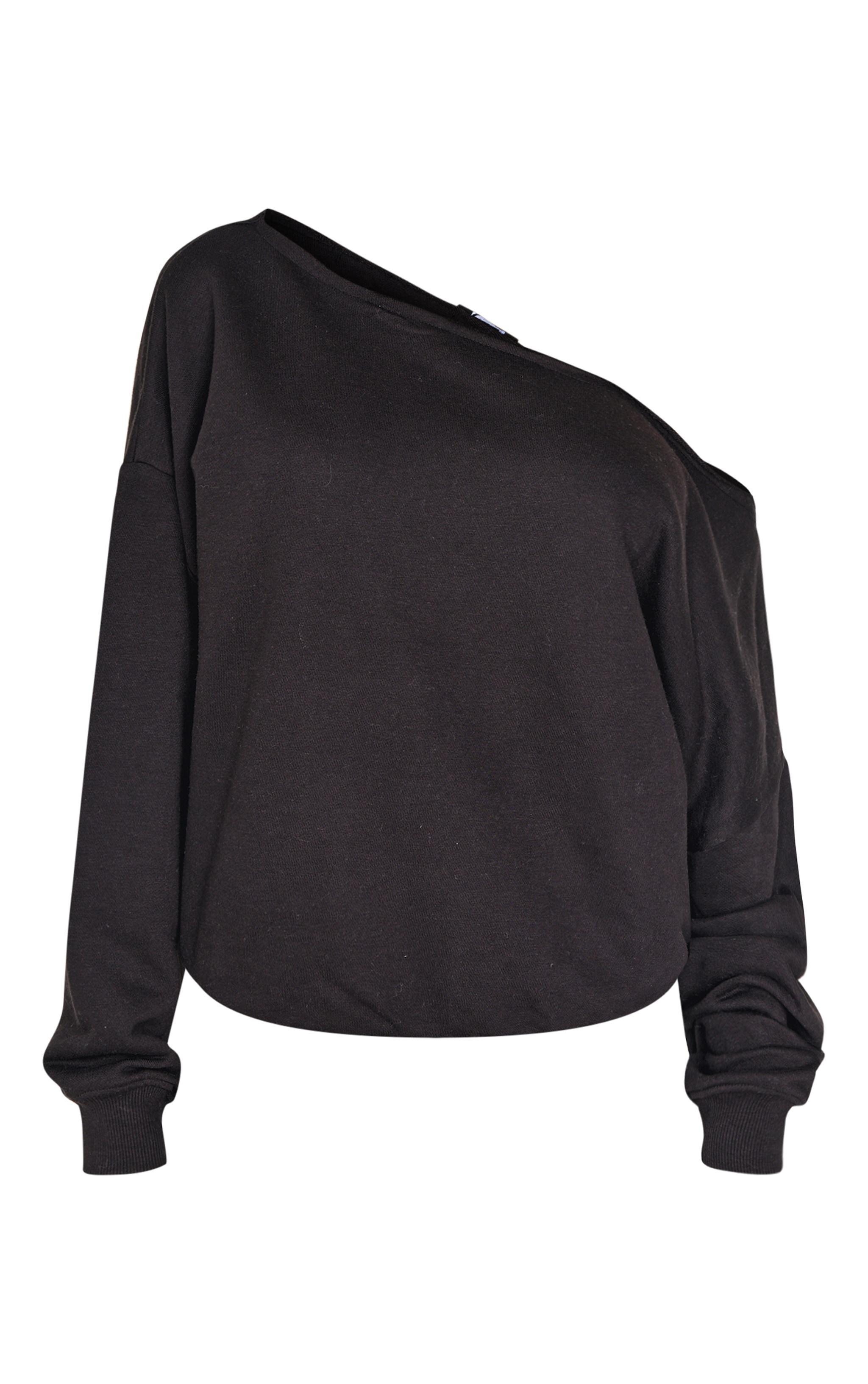 Black Oversized Off Shoulder Sweatshirt Product Image