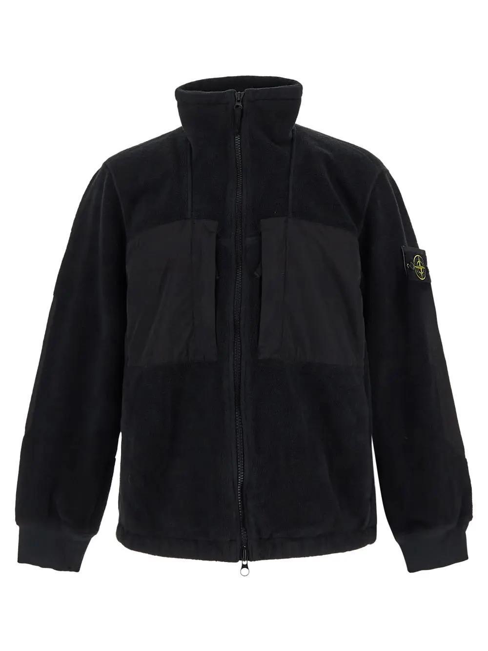 STONE ISLAND Logo Patch Zip In Black Product Image