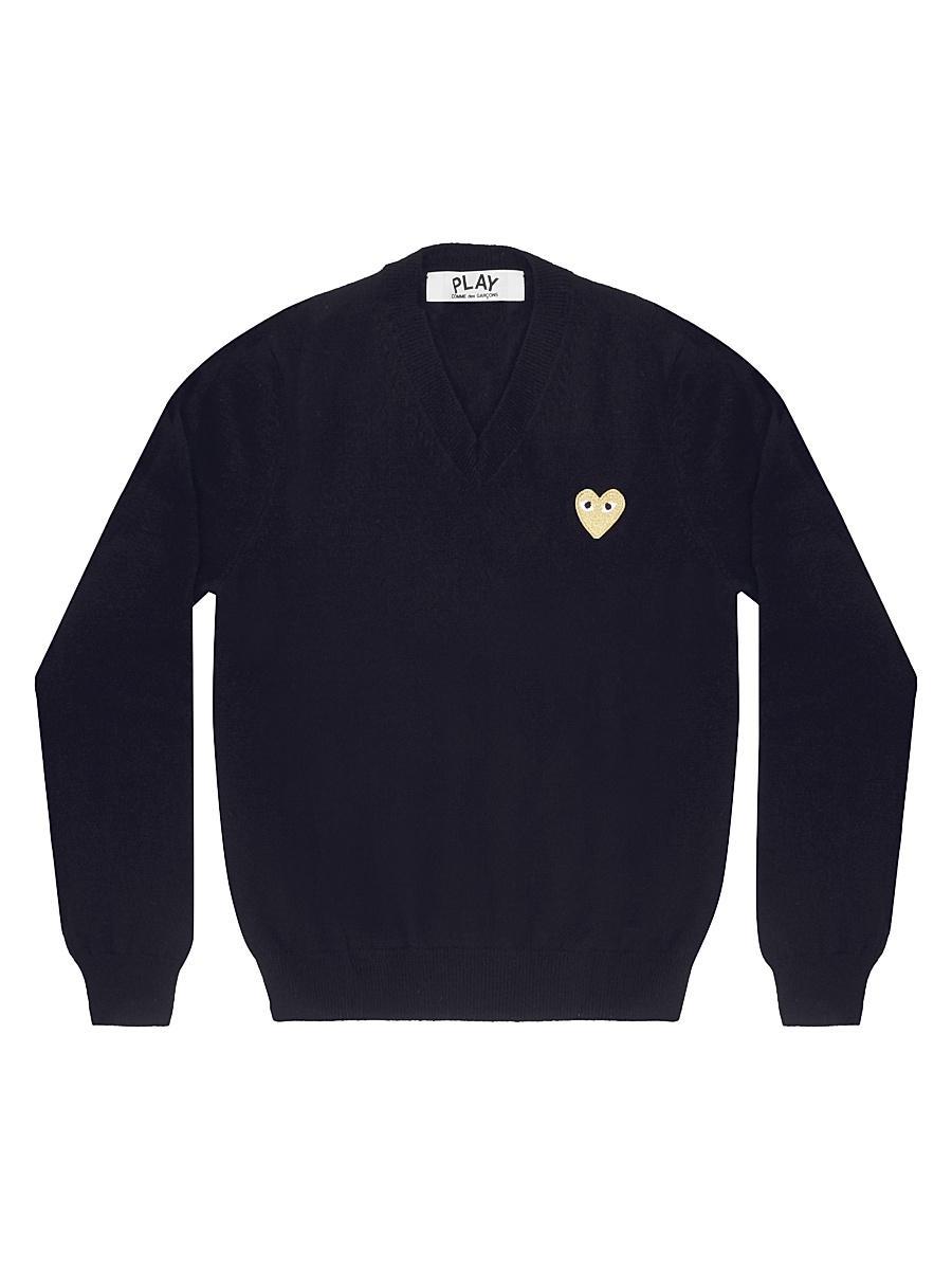 Womens Wool V-Neck Heart Sweater Product Image
