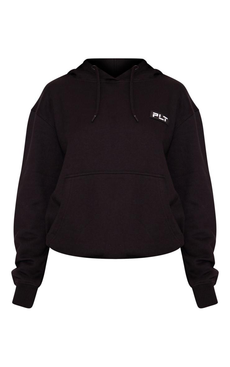 PRETTYLITTLETHING Petite Black Badge Detail Oversize Hoodie Product Image