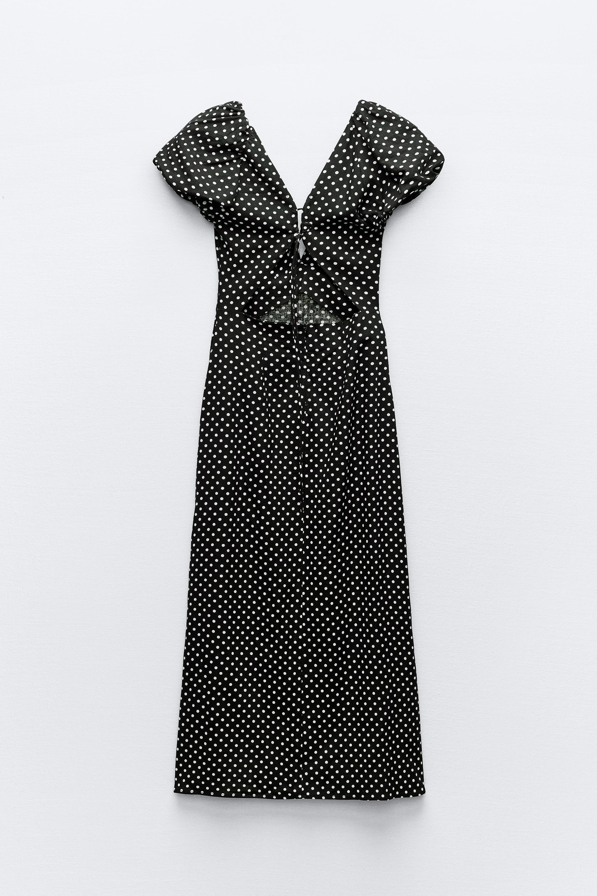 LINEN BLEND POLKA DOT MIDI DRESS Product Image