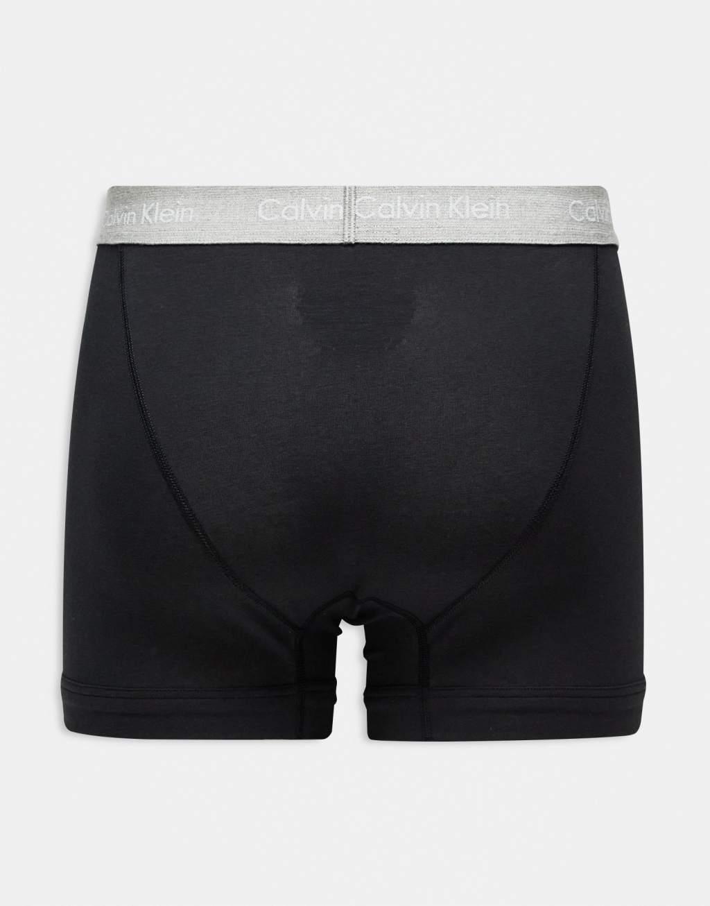 Calvin Klein Cotton Stretch 3 pack trunk with colored waistbands in black Product Image