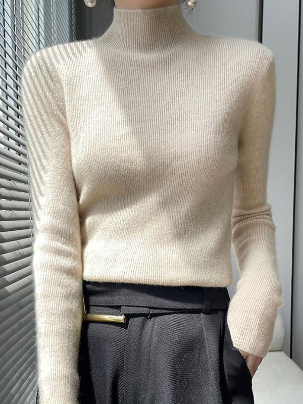 Casual Skinny Long Sleeves Solid Color Half Turtleneck Sweater Tops Product Image