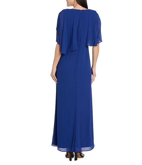 R & M Richards Crew Neck Short Flutter Sleeve Beaded Waist Flower Detail Sheath Dress Product Image