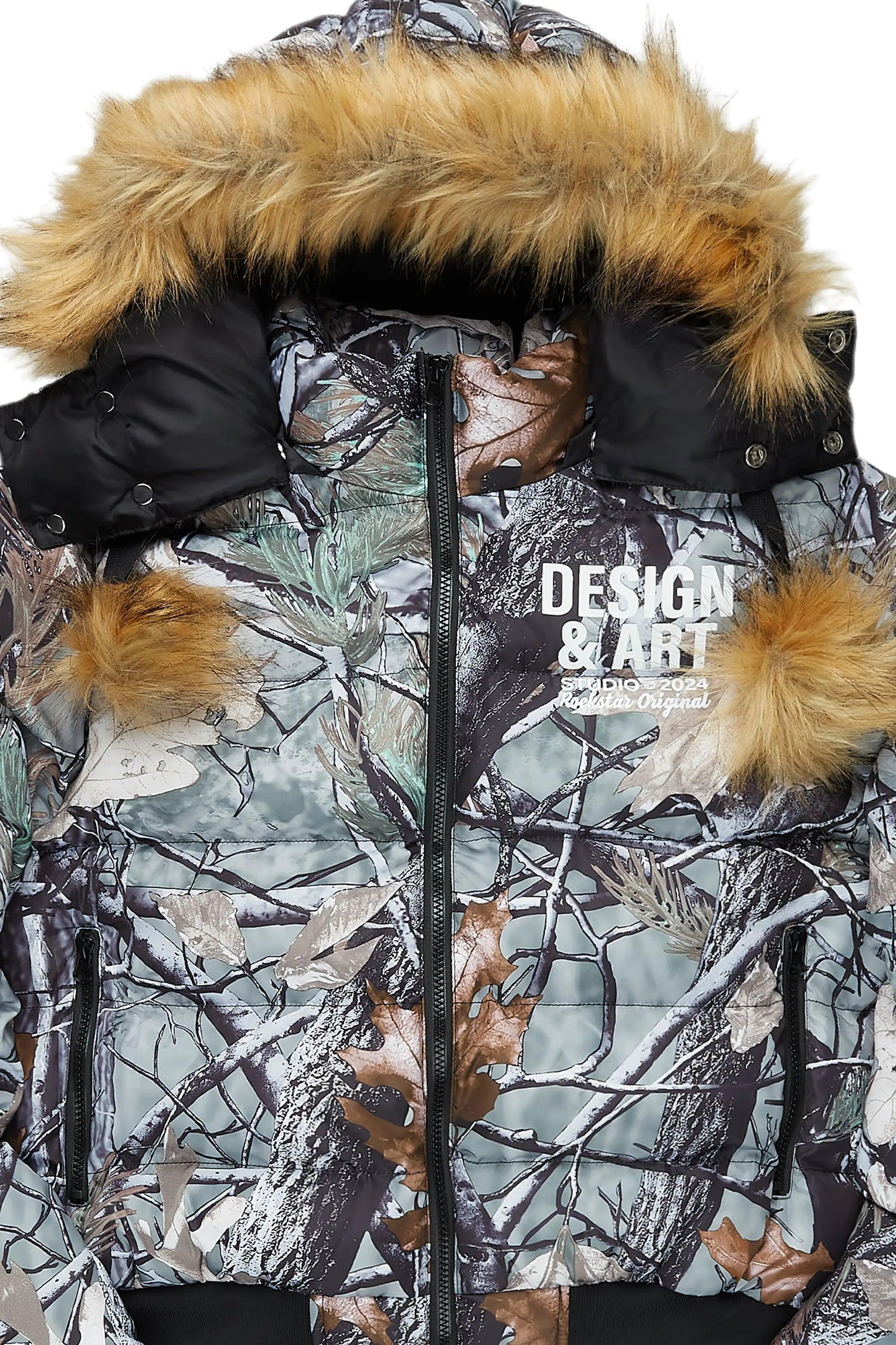 Benita Grey Tree Camo Puffer Jacket Female Product Image