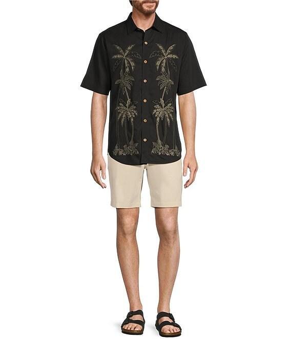 Caribbean Palm Panel Embroidery Short Sleeve Woven Shirt Product Image