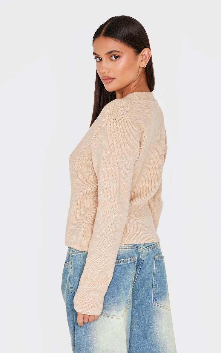 Oatmeal Knit Asymmetric Button Up Cardigan Product Image