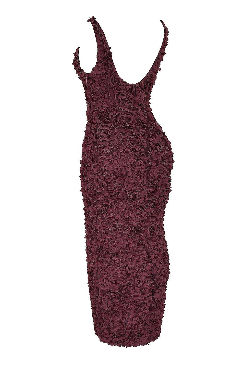 Carena  merlot plunge floral appliqué maxi dress Product Image