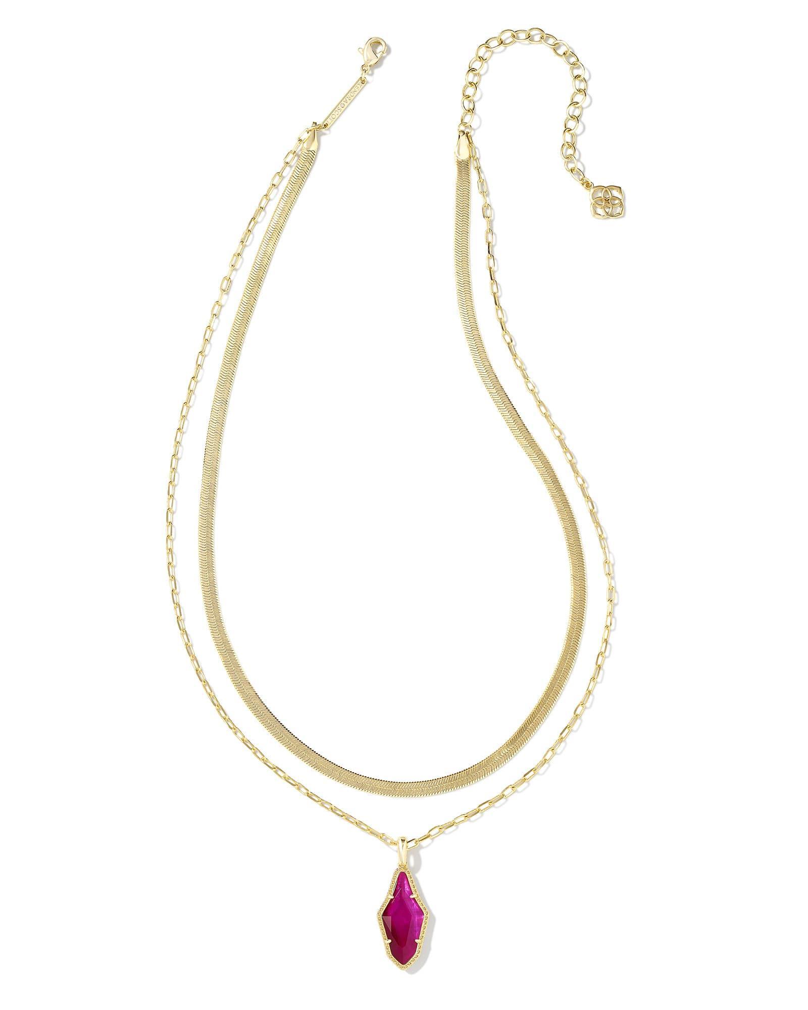 Evelyn Gold Multi Strand Necklace in Dark Magenta Illusion Product Image