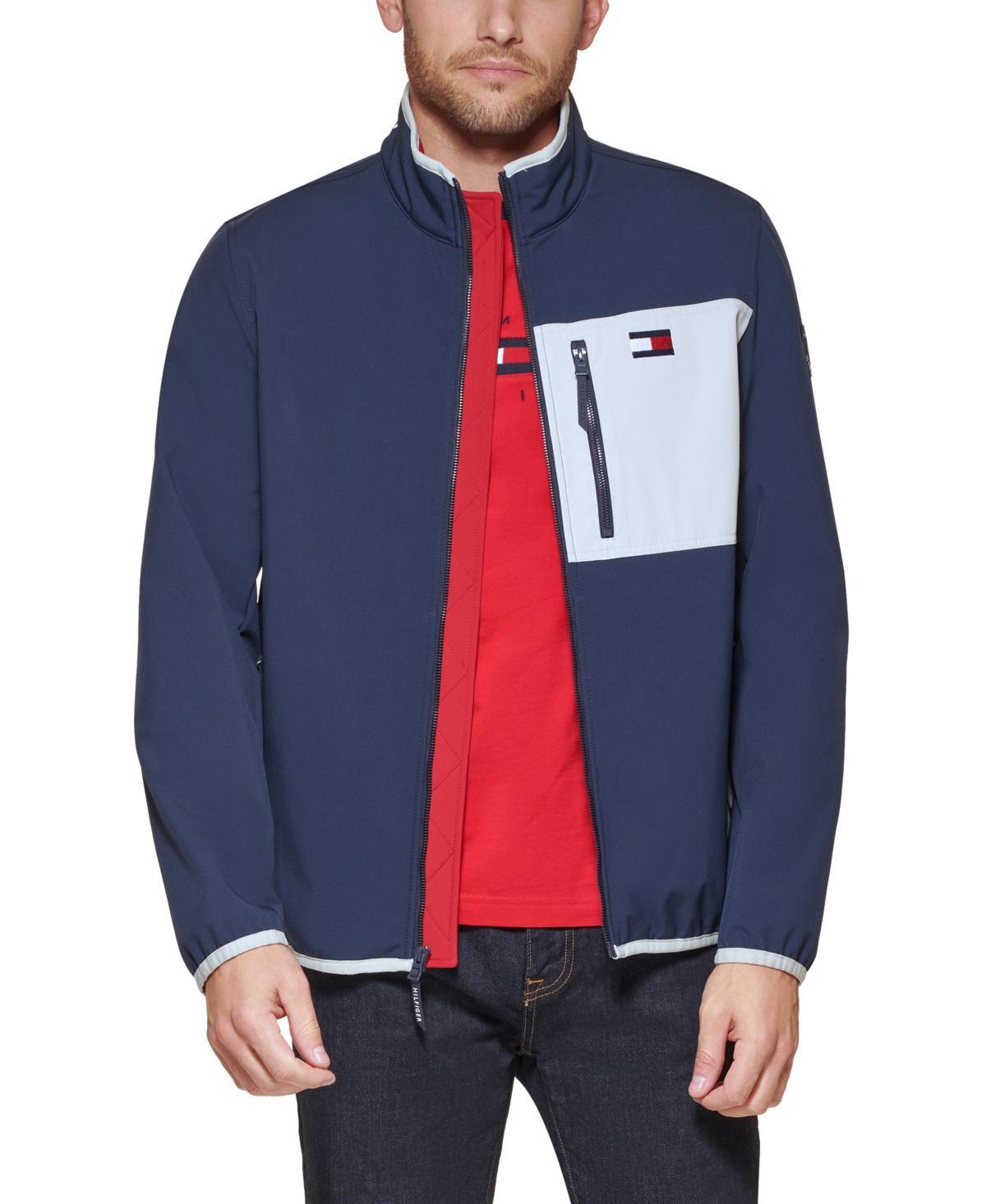 Tommy Hilfiger Mens Regular-Fit Colorblocked Soft Shell Jacket - Red Product Image