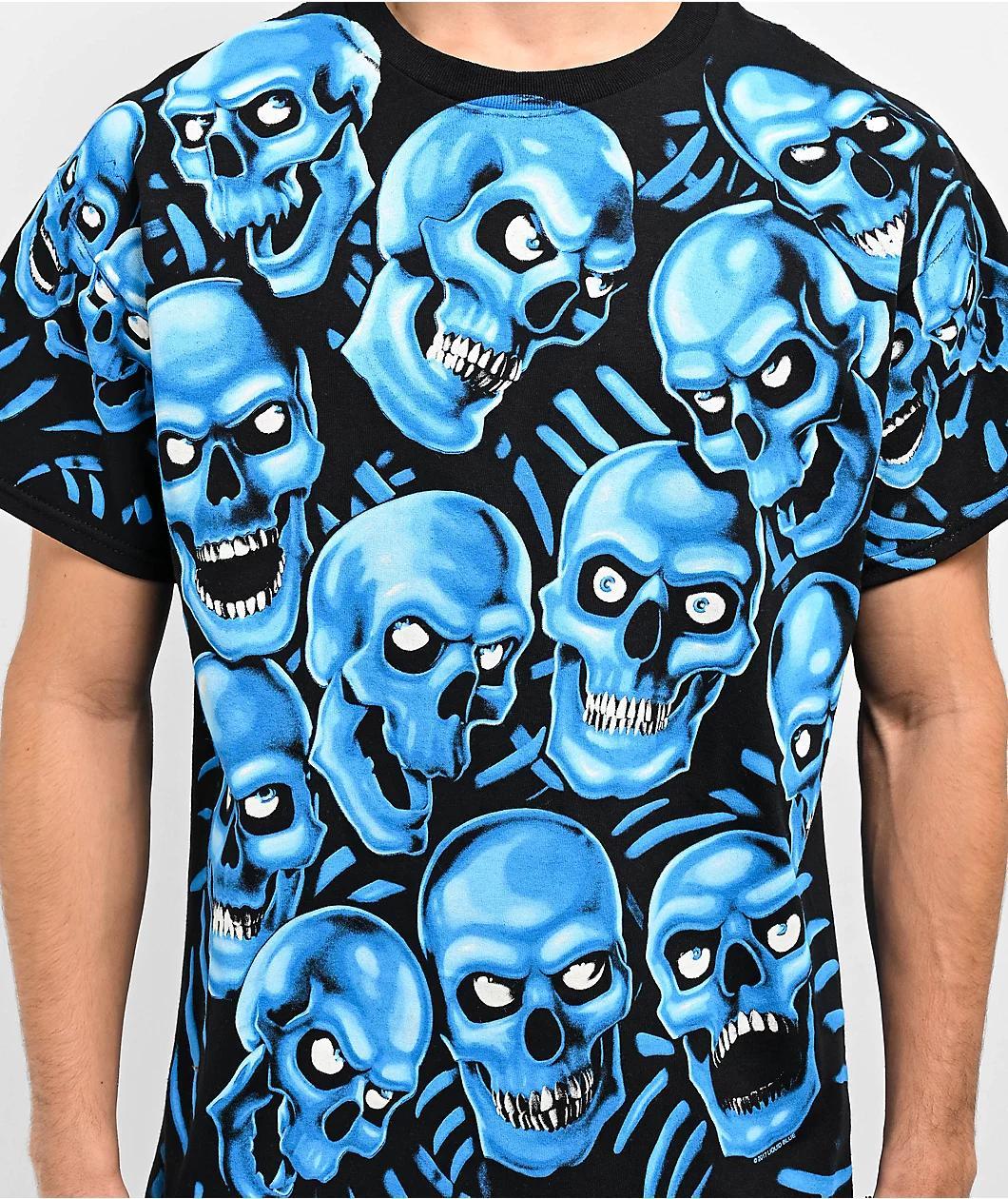 Liquid Blue Skull Pile Blue T-Shirt Product Image