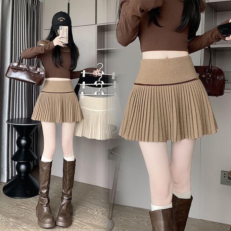 High Waist Accordion Pleated Mini A-Line Skirt Product Image