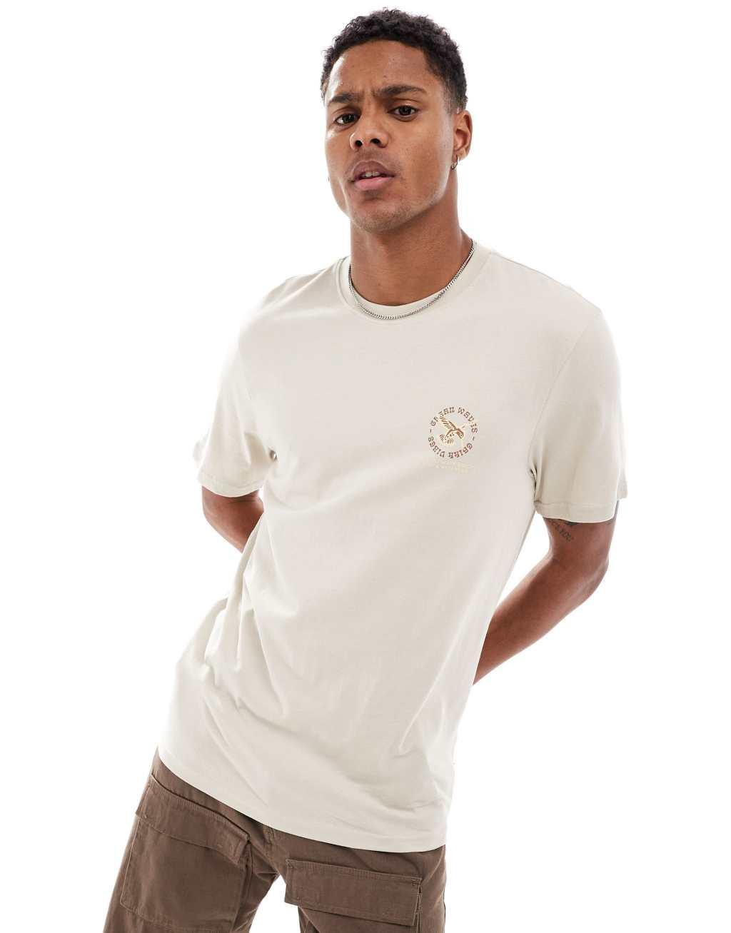 Only & Sons regular fit T-shirt with surf back print in beige Product Image