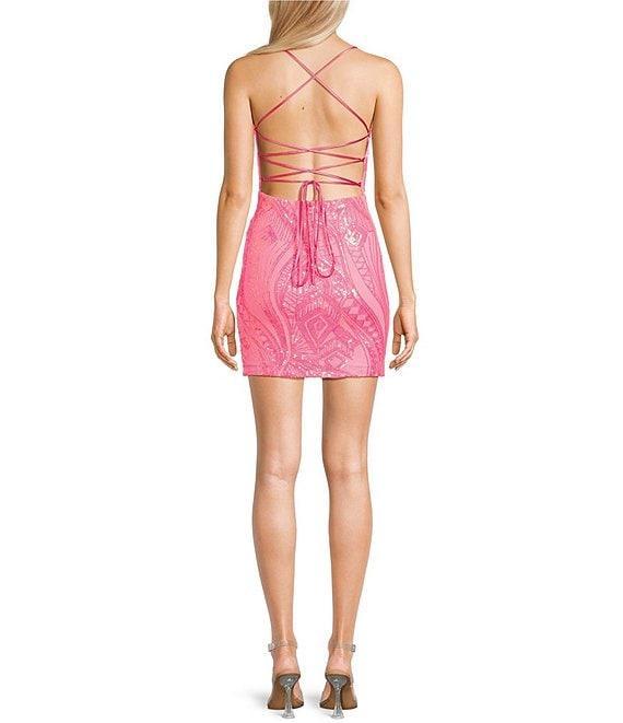 Midnight Doll Spaghetti Strap Placement Sequin Strappy Back Bodycon Mini Dress Product Image