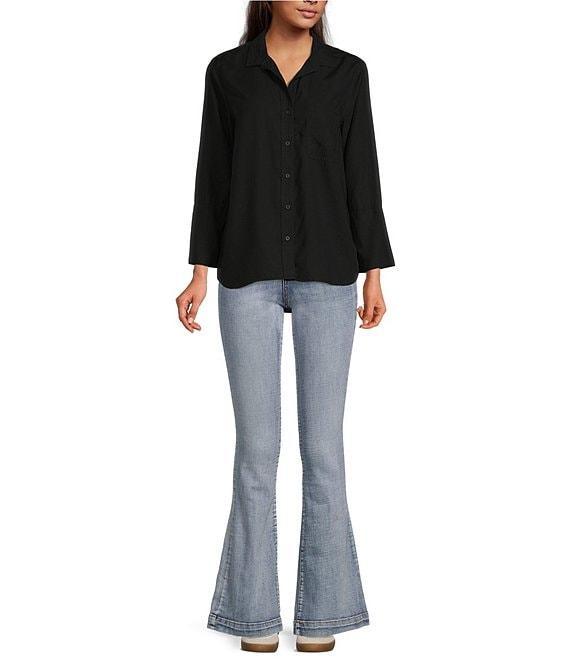 Chelsea & Violet Tencel Point Collar 3/4 Sleeve Shirttail Hem Button Front Patch Pocket Shirt Product Image