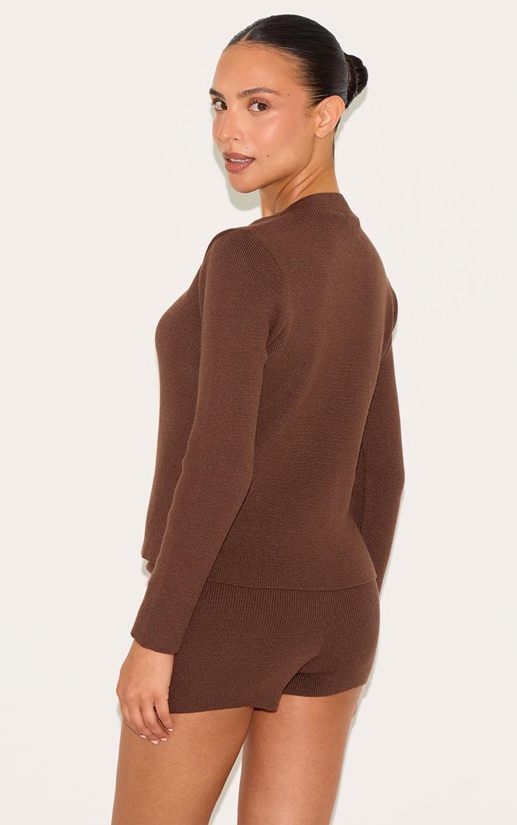 Petite Chocolate Knitted Button Up Cardigan Product Image