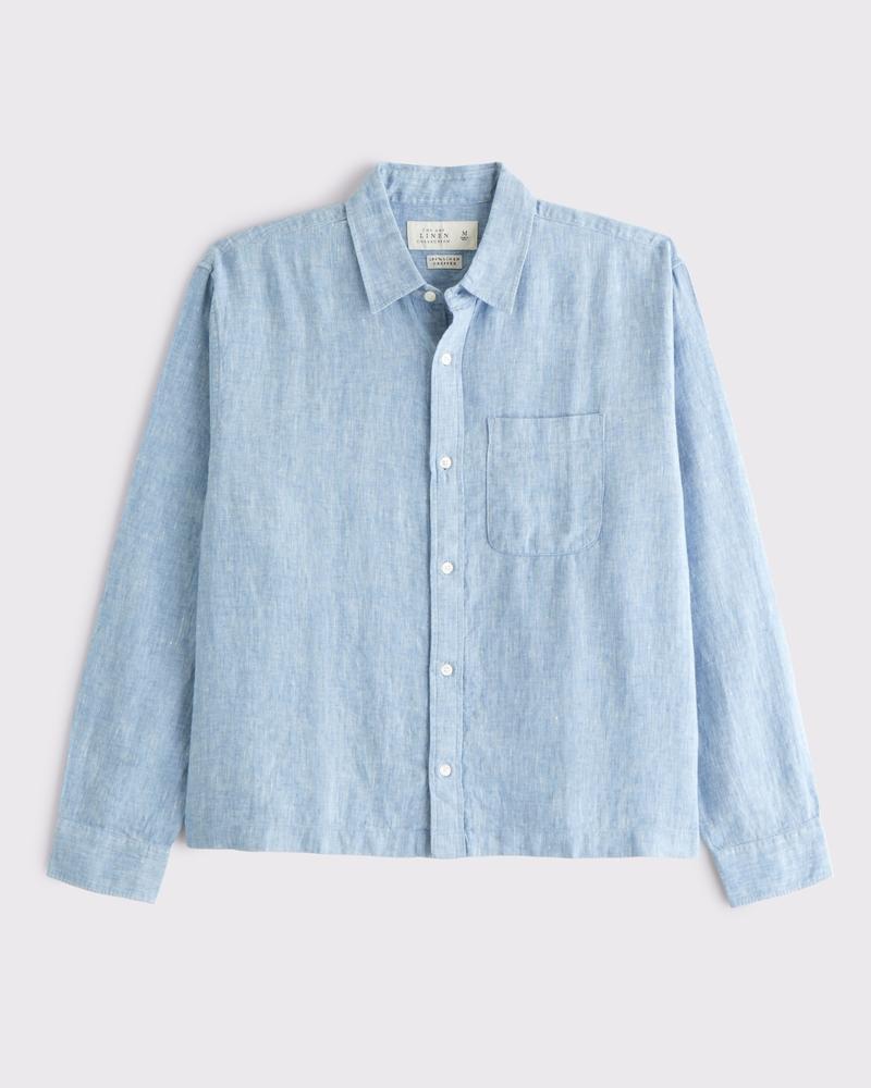 Cropped Linen Button-Up Shirt Product Image
