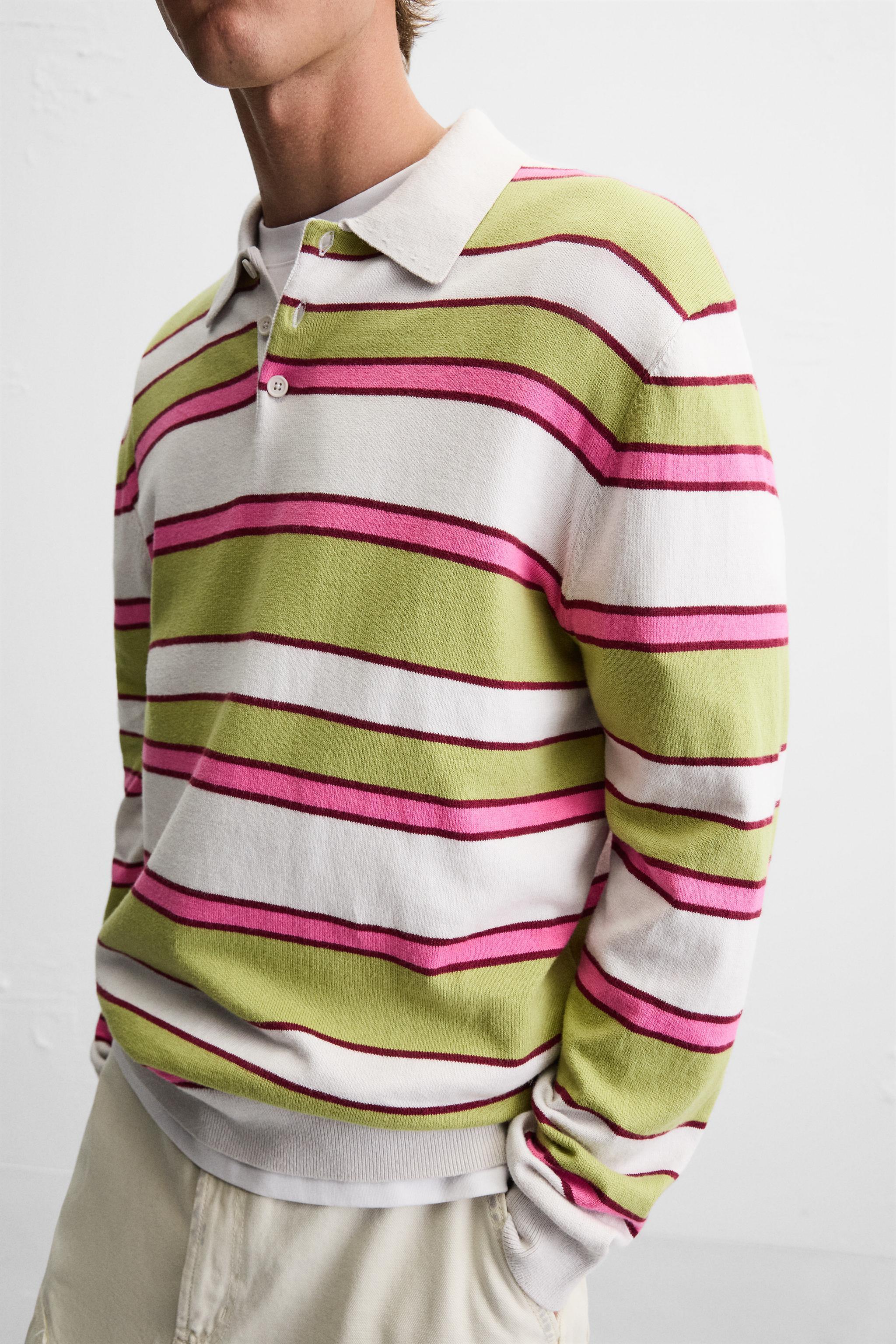 STRIPED KNIT POLO SHIRT Product Image