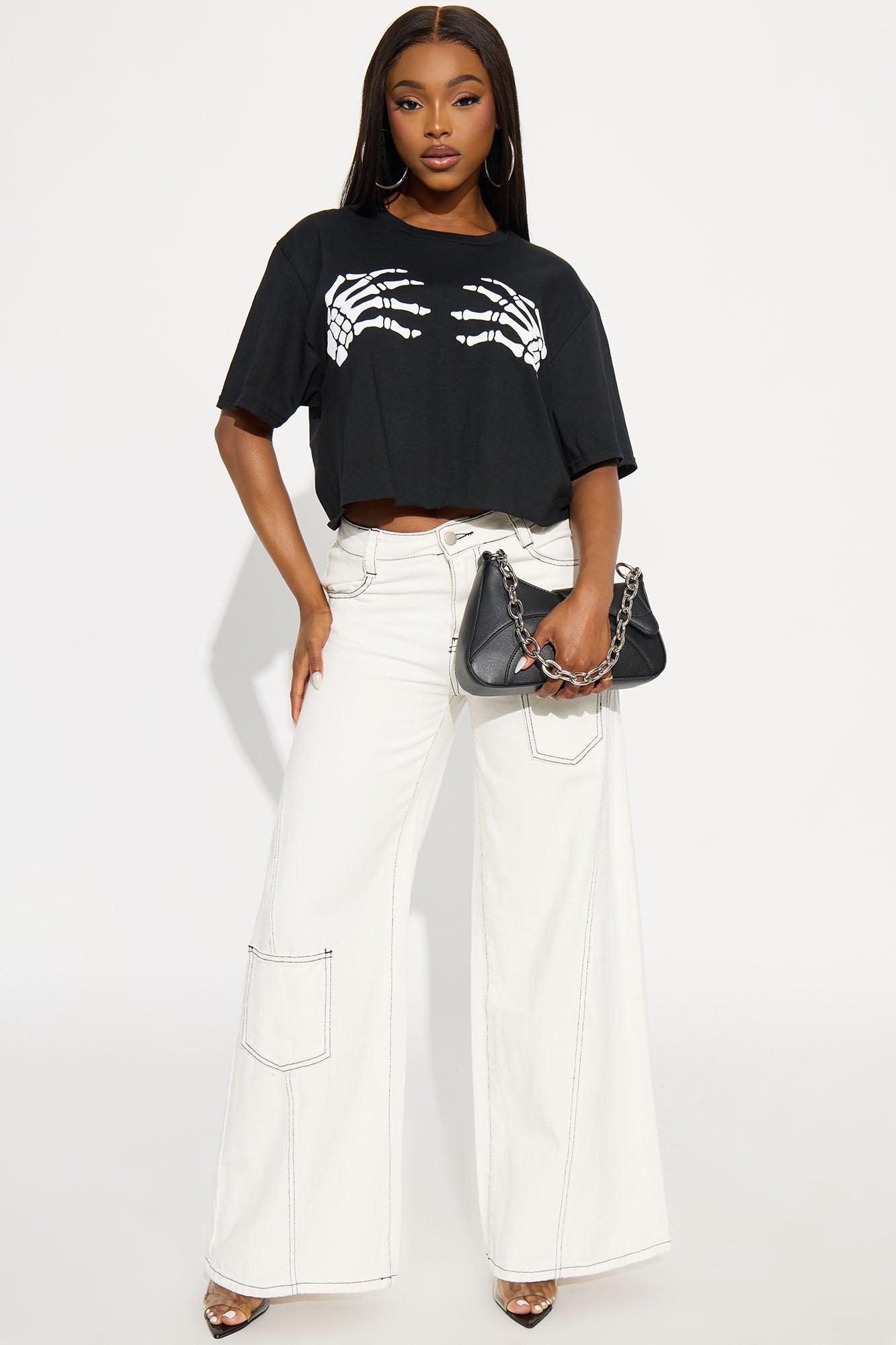 Skeleton Hands Cropped Tee - Black Female Product Image