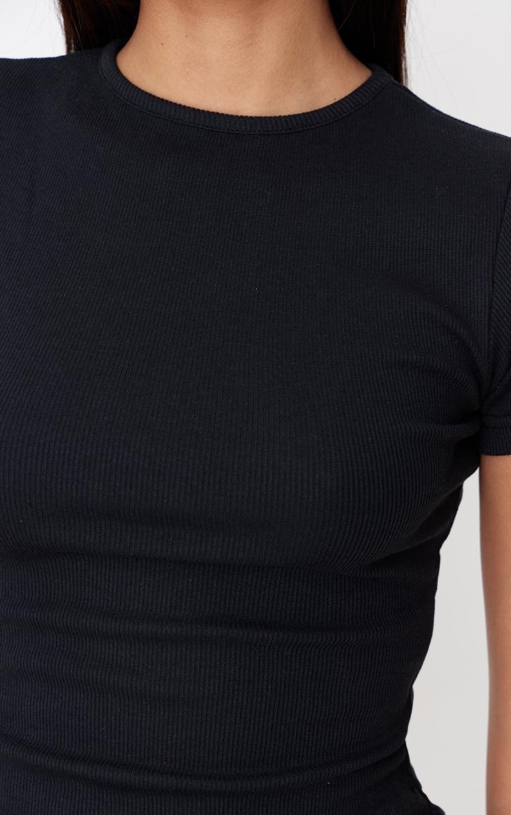 Black Ribbed Knitted Ruched Long Top Product Image