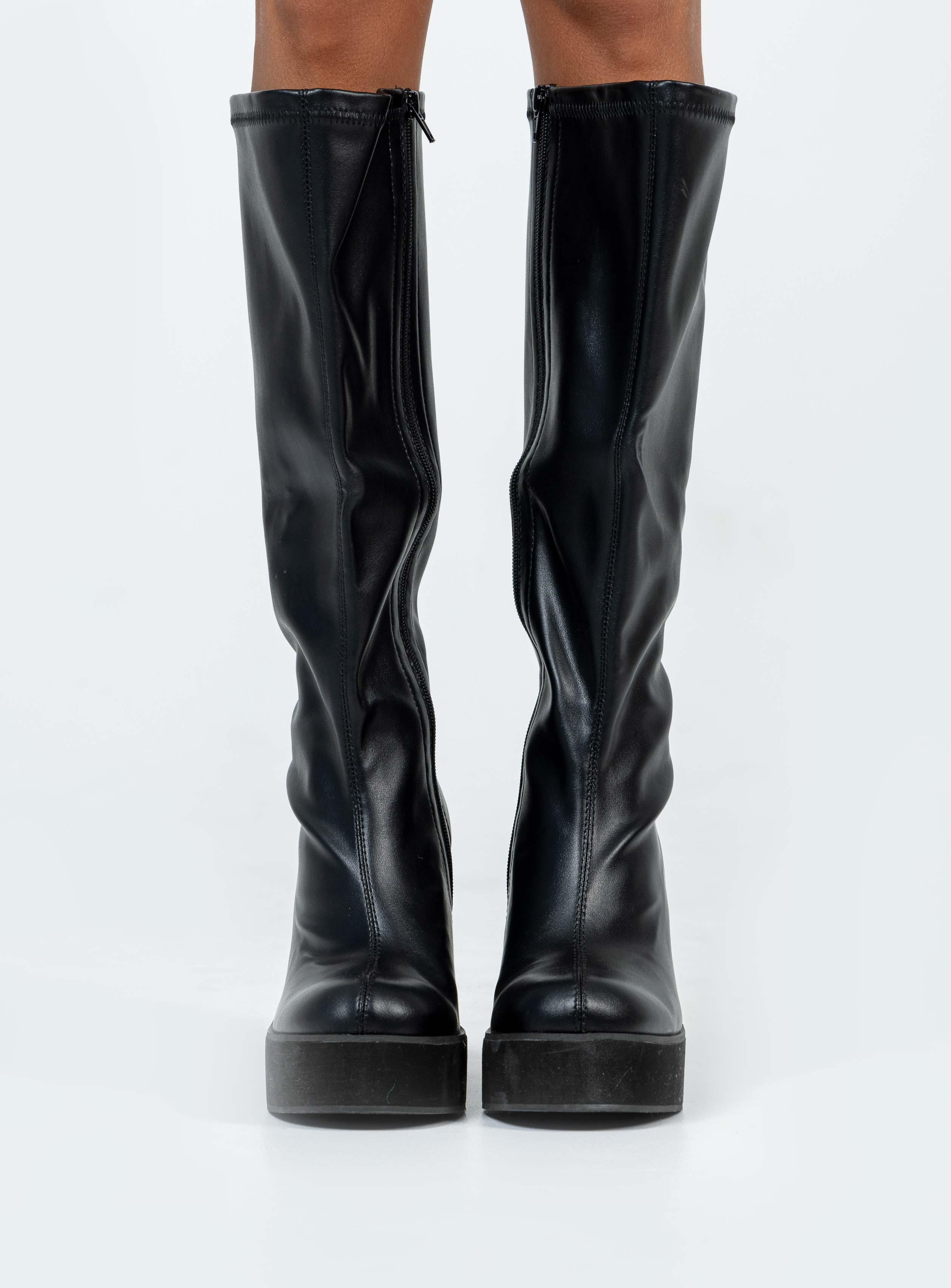 Coline Knee High Platform Boots Black Product Image