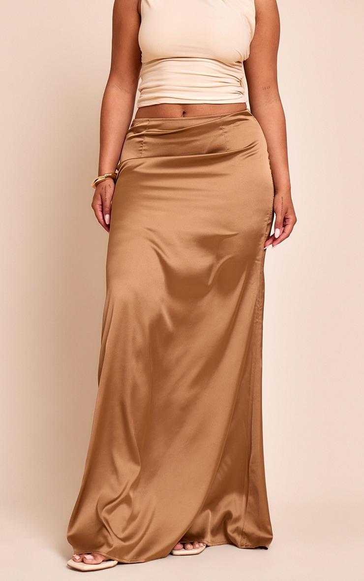 Shape Mocha Satin Highwaisted Maxi Skirt Product Image