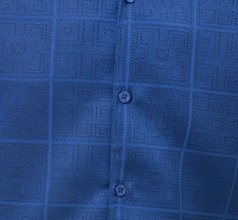 Cobalt Tone-on-tone Windowpane Walking Suit 2 Piece Short Sleeve Set Product Image