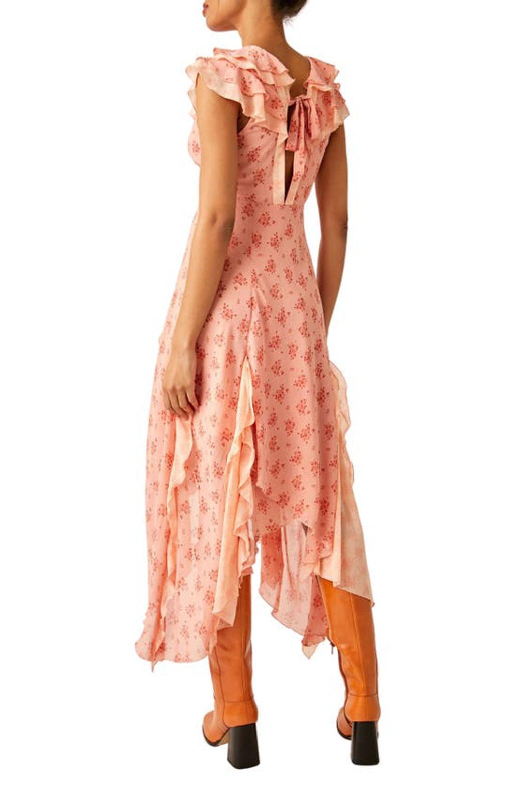 Joaquin Floral Ruffle Plunge Dress In Pink Product Image