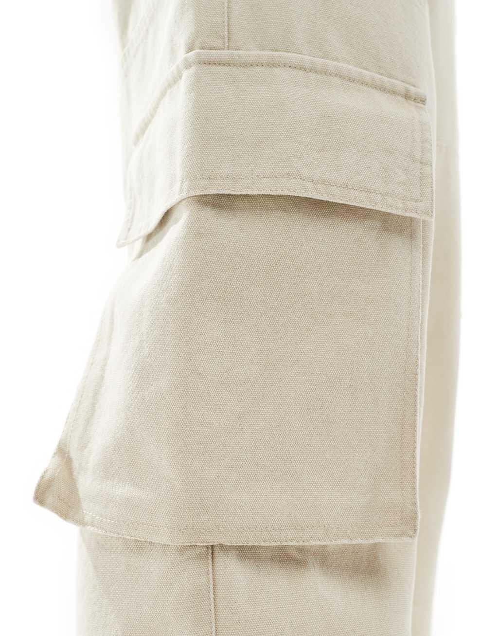 ASOS DESIGN baggy cargo pants in heavy canvas in stone Product Image