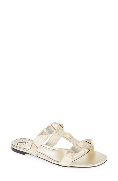 Womens Roman Stud Metallic Nappa Slide Sandals With Matching Studs Product Image