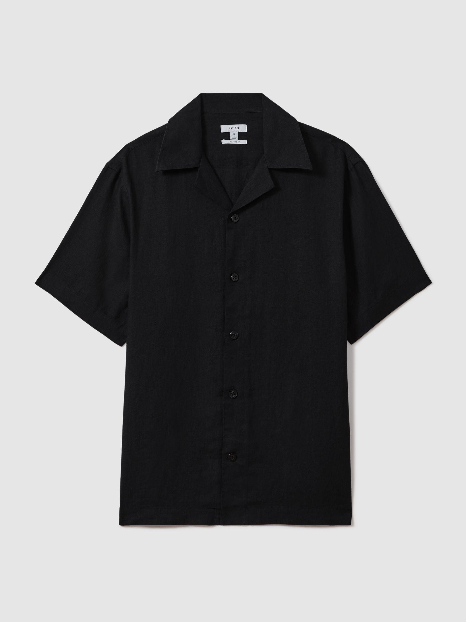 Linen Cuban-Collar Shirt in Black Product Image