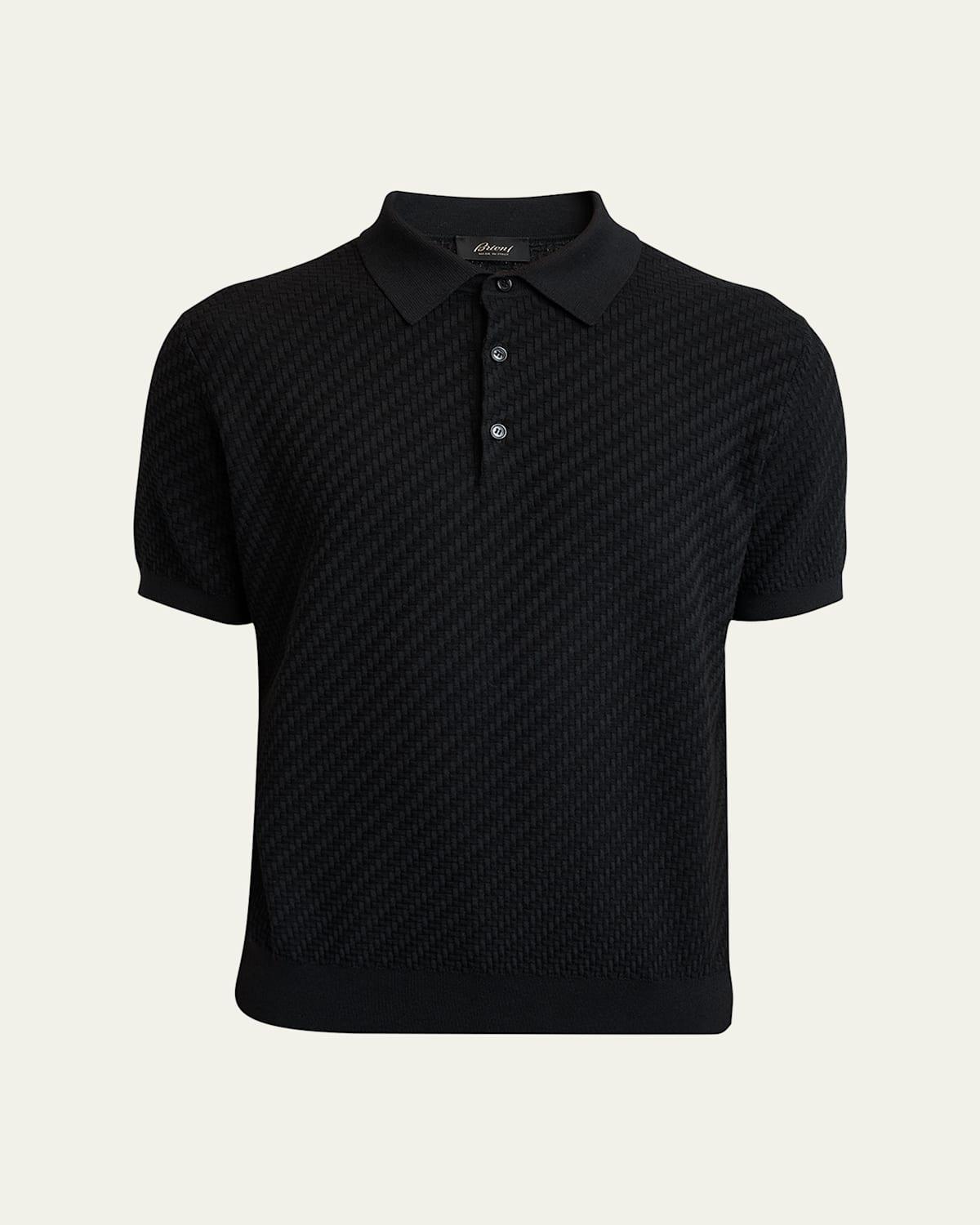 Mens Basketweave Stitch Polo Sweater Product Image