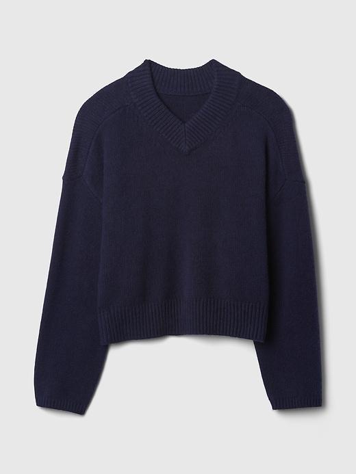 CashSoft Cropped High V-Neck Sweater Product Image