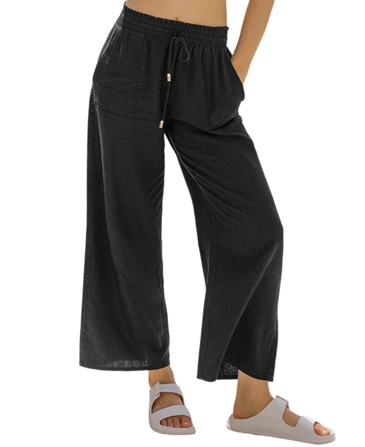 Cupshe Womens Black Elastic Waist Straight Leg Cover-Up Pants Product Image