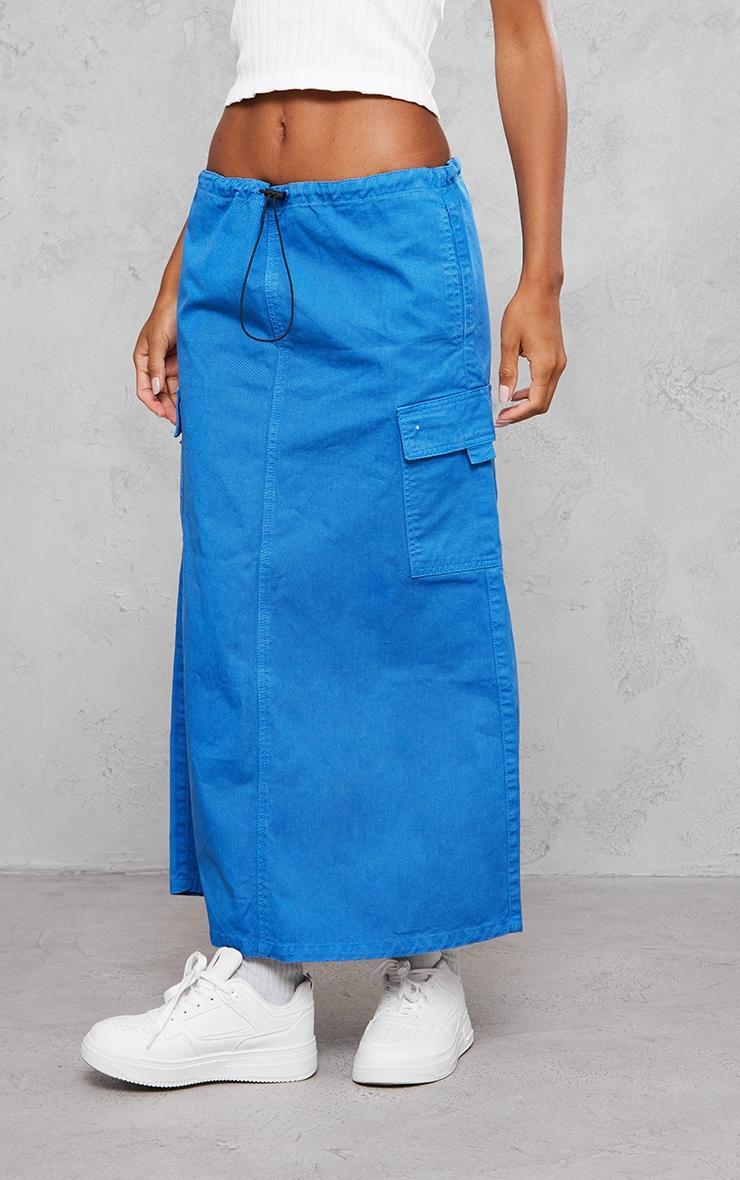 Steel Blue Twill Toggle Washed Midaxi Skirt Product Image