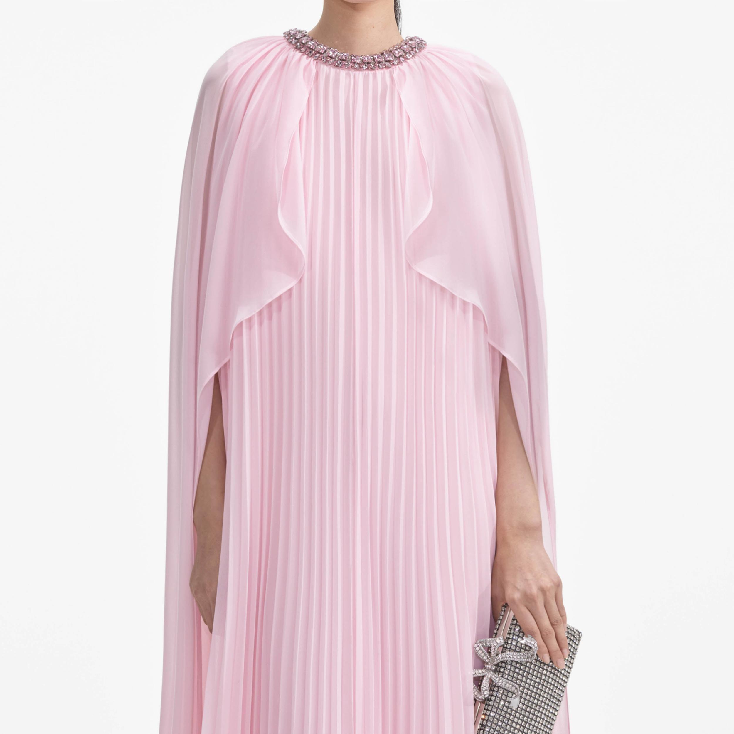 Pink Chiffon Cape Midi Dress Product Image
