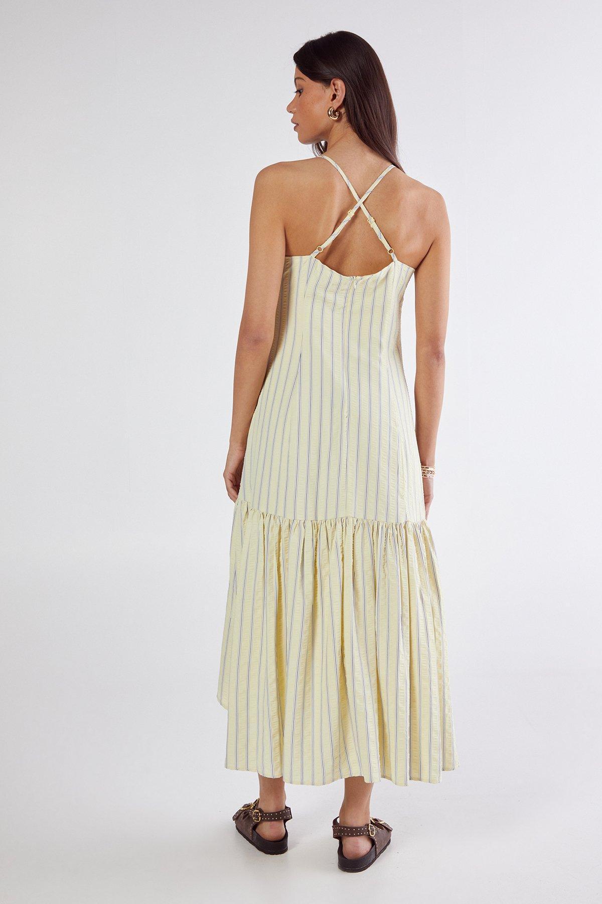 Textured Stripe Dipped Hem Maxi Dress Product Image